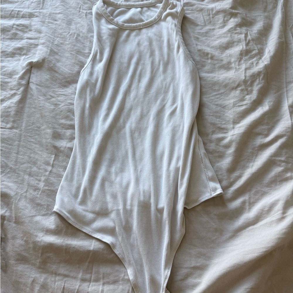 White Sleeveless Ribbed Bodysuit